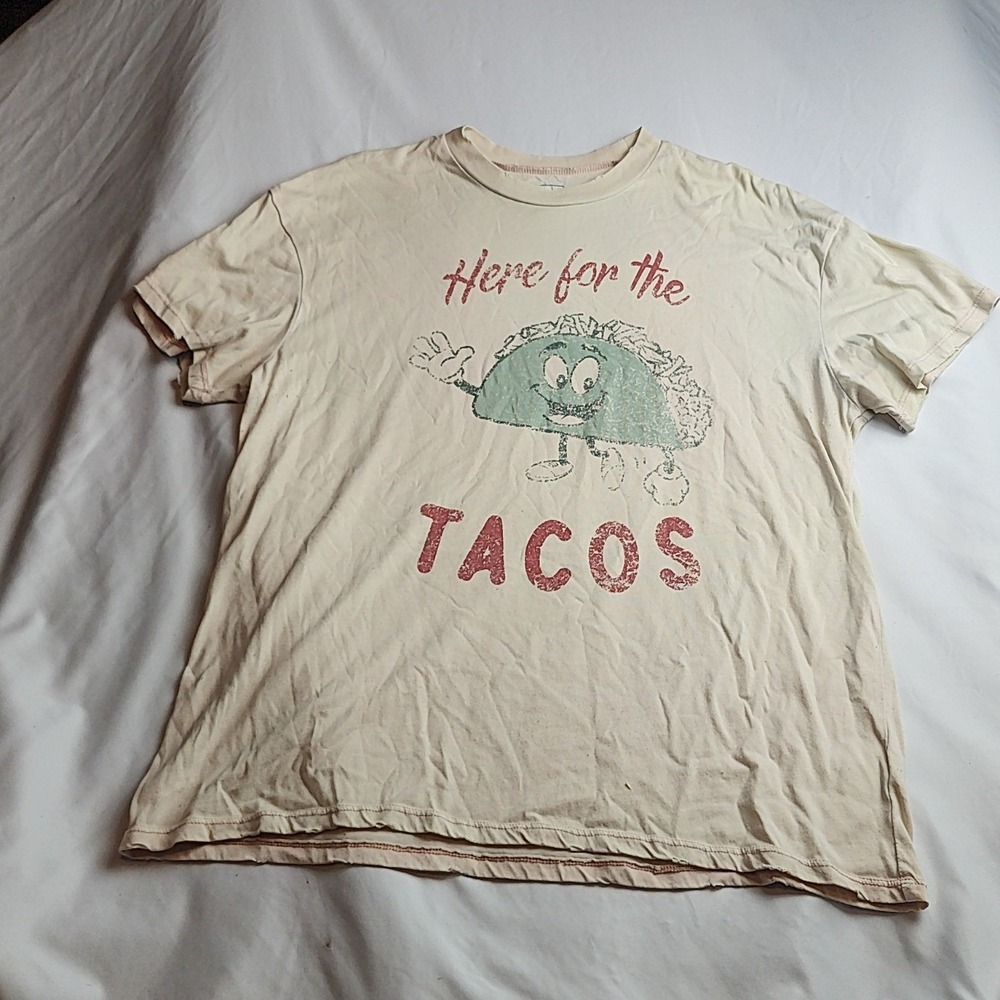 Modish Rebel Here for the Tacos Graphic T-Shirt Cream Cotton Unisex Size Medium